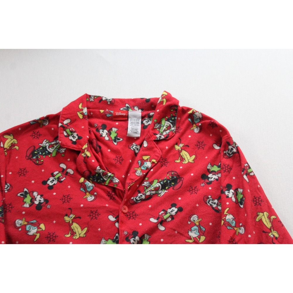 Disney Pajama Shirt Women Medium Red Excellent Christmas Mickey Mouse Flannel - Picture 2 of 8